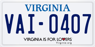 VA license plate VAI0407