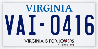 VA license plate VAI0416