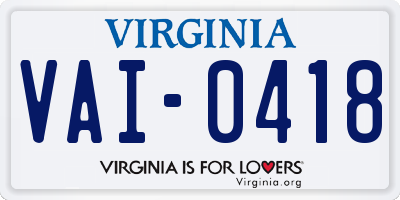 VA license plate VAI0418