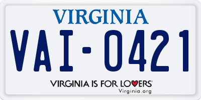 VA license plate VAI0421