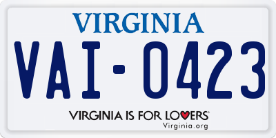VA license plate VAI0423