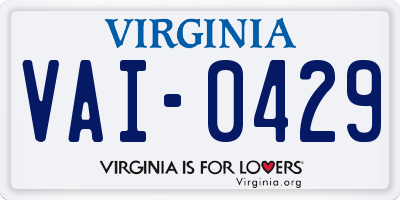 VA license plate VAI0429