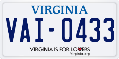 VA license plate VAI0433