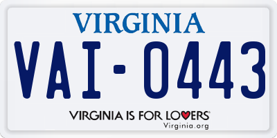 VA license plate VAI0443