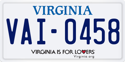 VA license plate VAI0458