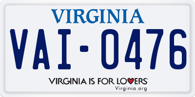 VA license plate VAI0476