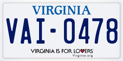 VA license plate VAI0478