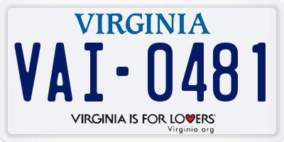 VA license plate VAI0481