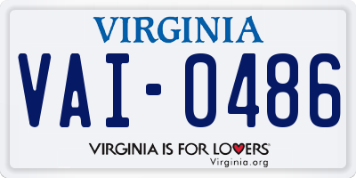 VA license plate VAI0486