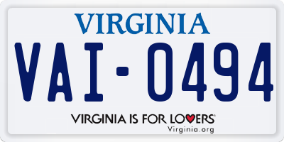 VA license plate VAI0494