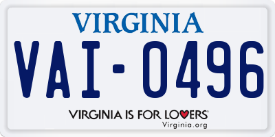 VA license plate VAI0496