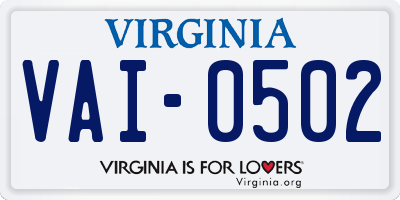 VA license plate VAI0502