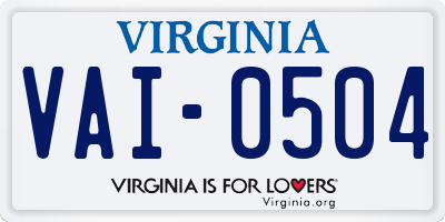 VA license plate VAI0504