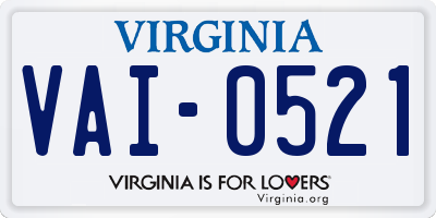 VA license plate VAI0521