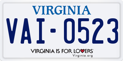 VA license plate VAI0523