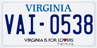 VA license plate VAI0538