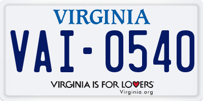 VA license plate VAI0540