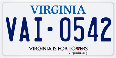 VA license plate VAI0542