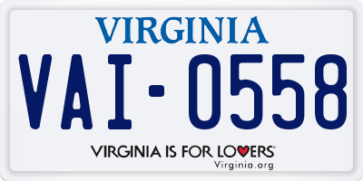 VA license plate VAI0558