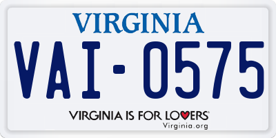 VA license plate VAI0575