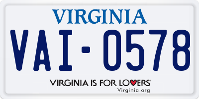 VA license plate VAI0578