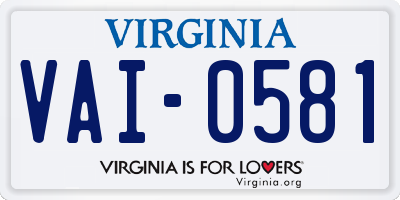VA license plate VAI0581