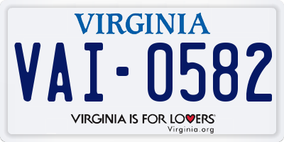 VA license plate VAI0582