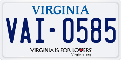 VA license plate VAI0585