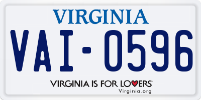 VA license plate VAI0596