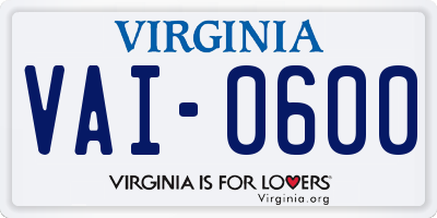 VA license plate VAI0600