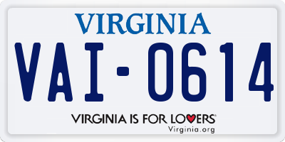 VA license plate VAI0614