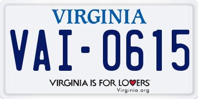VA license plate VAI0615