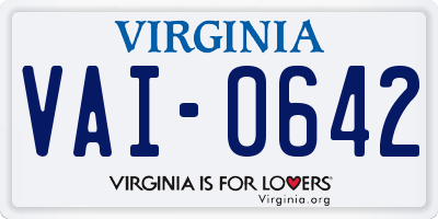 VA license plate VAI0642