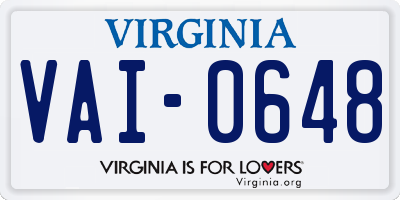VA license plate VAI0648