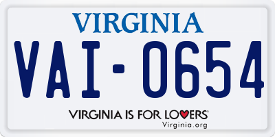 VA license plate VAI0654