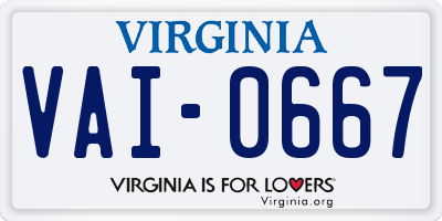 VA license plate VAI0667