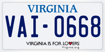 VA license plate VAI0668