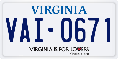 VA license plate VAI0671