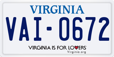 VA license plate VAI0672