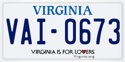VA license plate VAI0673