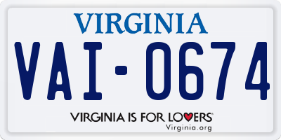 VA license plate VAI0674
