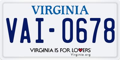 VA license plate VAI0678
