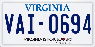 VA license plate VAI0694