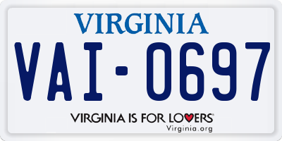 VA license plate VAI0697