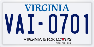 VA license plate VAI0701