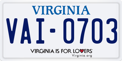 VA license plate VAI0703