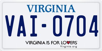 VA license plate VAI0704