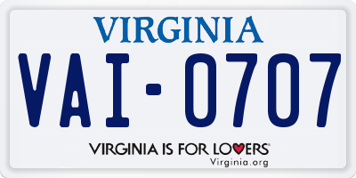 VA license plate VAI0707
