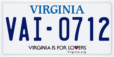 VA license plate VAI0712