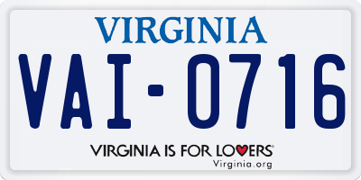VA license plate VAI0716